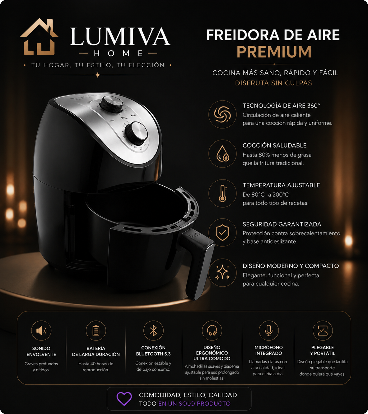 Freidora Sin Aceite XXL + Recetario GRATIS
